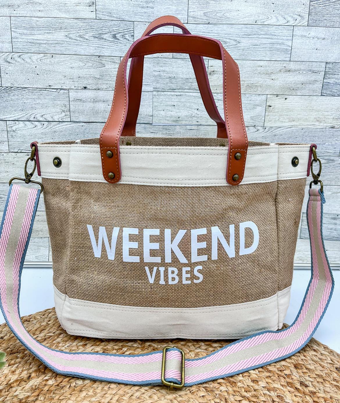 Jute & Vegan Leather Standing Tote