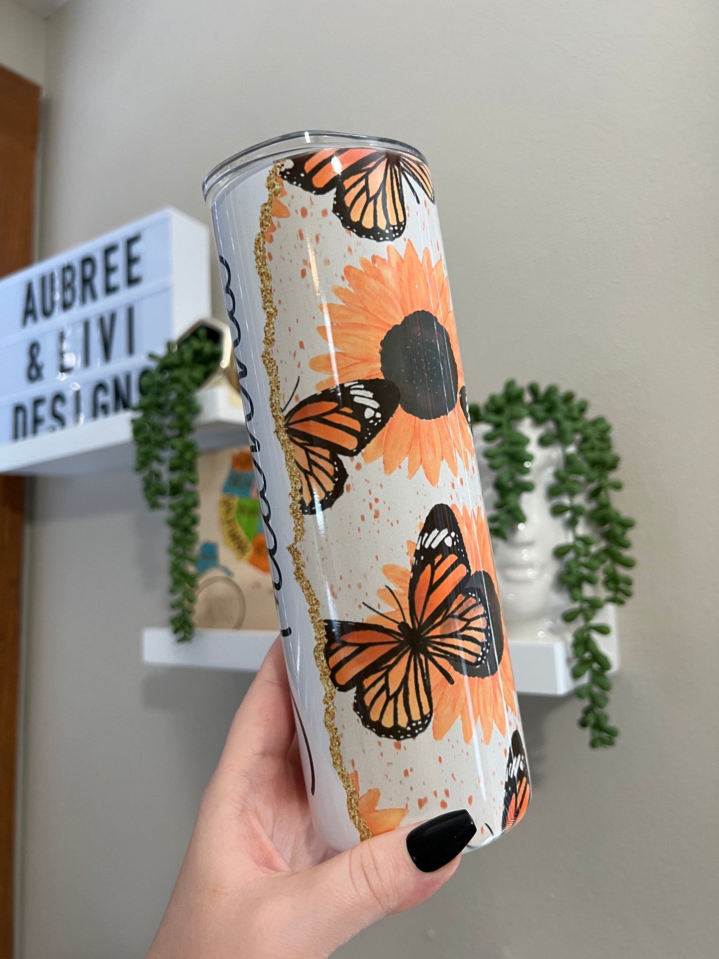 Personalized Sunflowers + Butterflies Tumbler