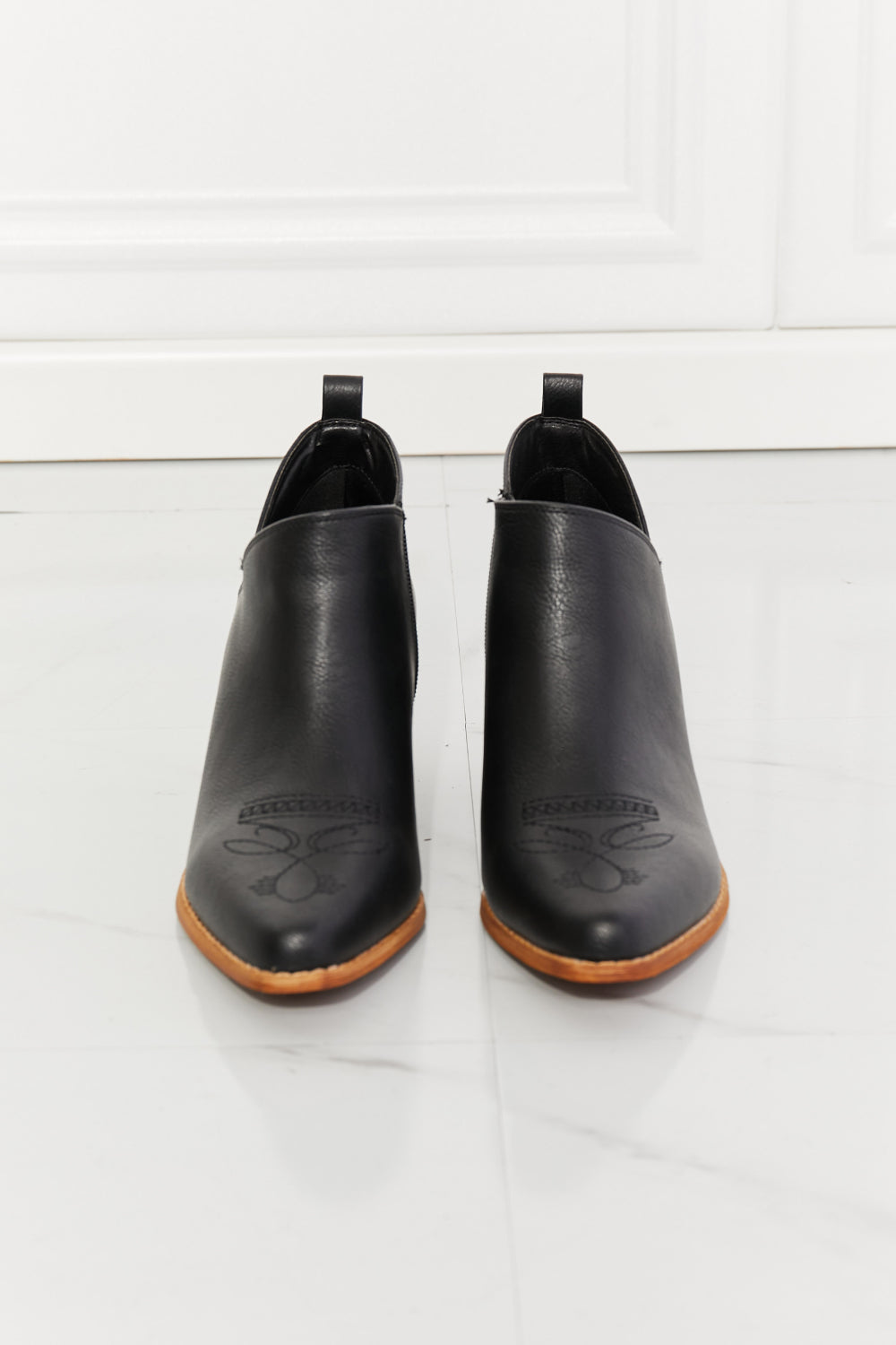 Embroidered Crossover Cowboy Bootie in Black