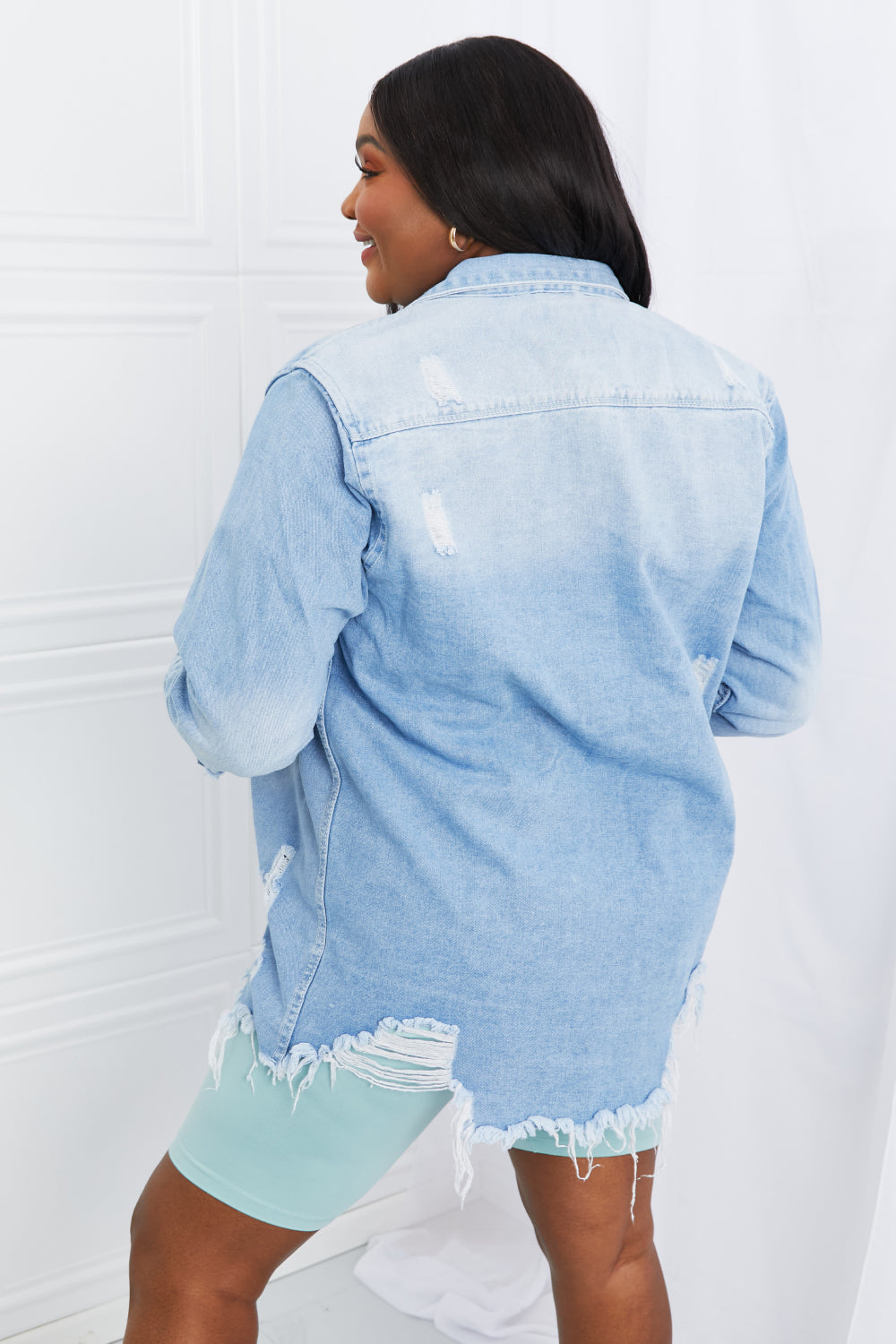 Distressed Raw Hem Denim Jacket