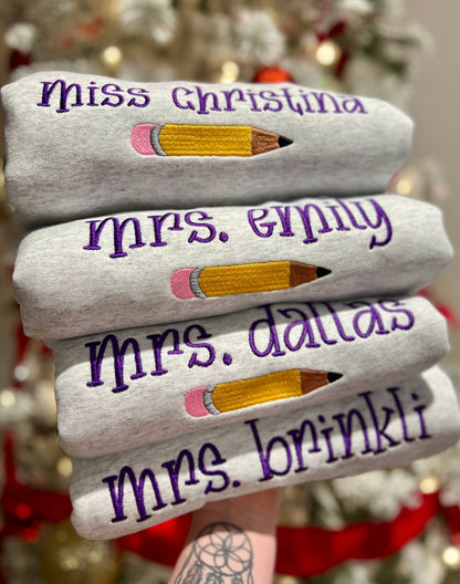 Teacher Pencil Embroidery