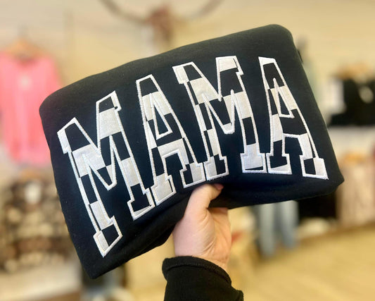 Mama Checkered Appliqué Crewneck