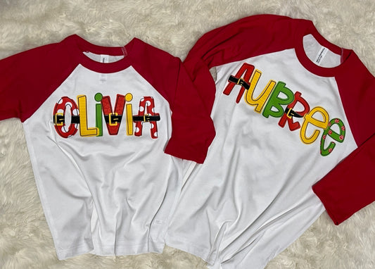 Youth Holiday Name Baseball Tee