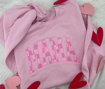Mama Checkered Appliqué Crewneck