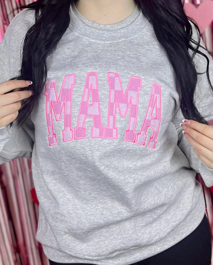 Mama Checkered Appliqué Crewneck