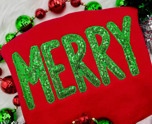 Red Merry Sequin Crewneck