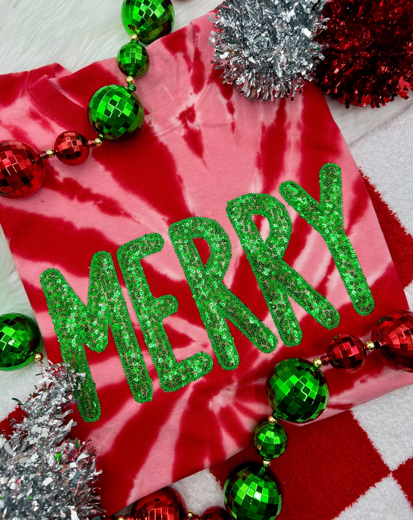 Red Tie Dye Merry Tee