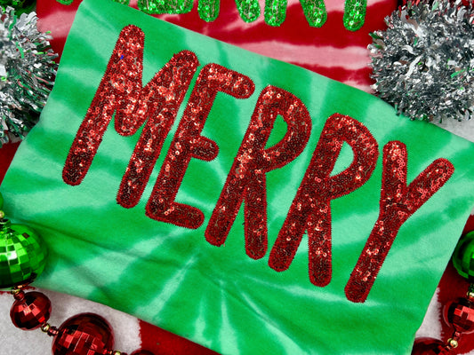 Green Tie Dye Merry Tee