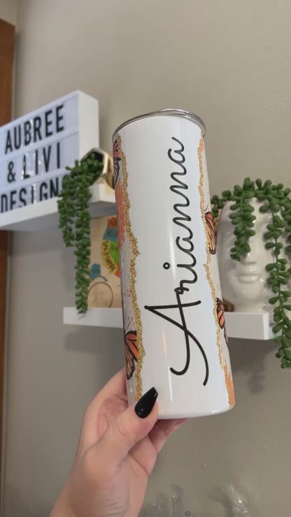 Personalized Sunflowers + Butterflies Tumbler