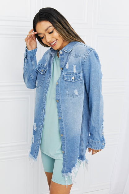Distressed Raw Hem Denim Jacket
