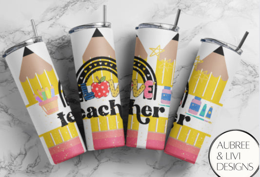Rainbow Pencil Teacher Tumbler